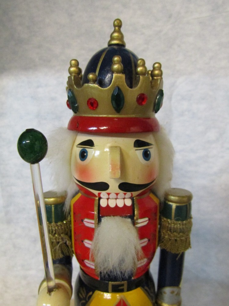Vintage Nutcracker Wood King Holding Glass Scepter 14" Tall