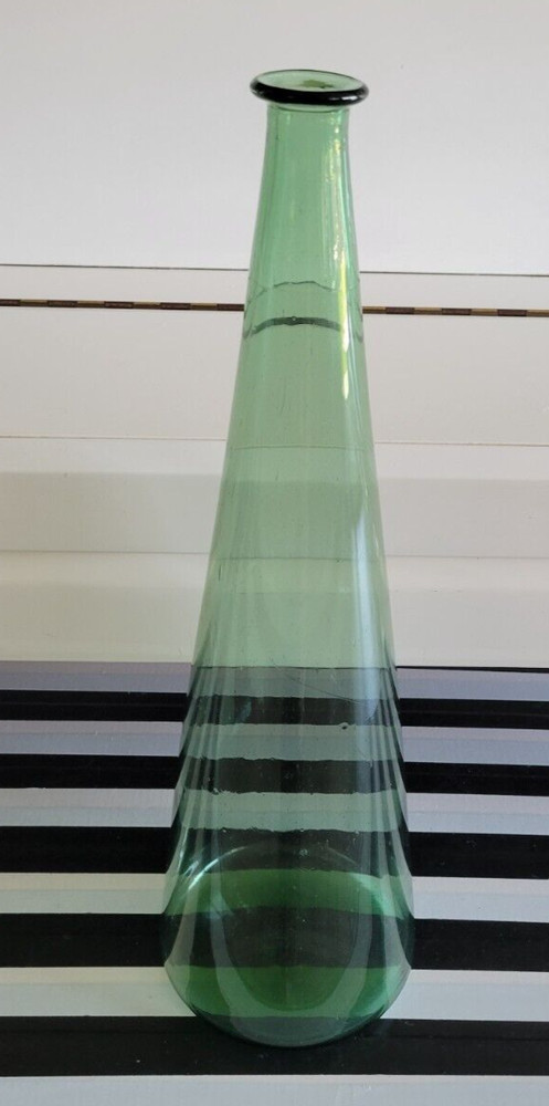 LIGHT GREEN EMPOLI ITALY DECORATIVE VASE SOLID DESIGN SOLID STOPPER 17.5 INCHES
