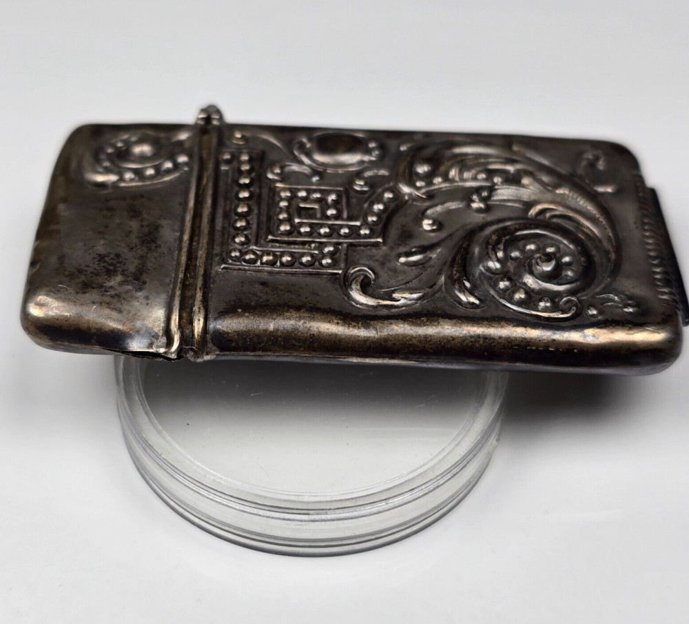 Antique Match Safe in Repousse Sterling Silver with monogram HG