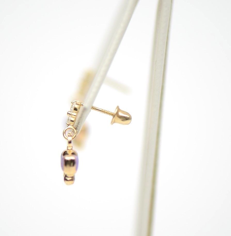 14K Solid Yellow Gold Butterfly Dangle Earring with Enamel
