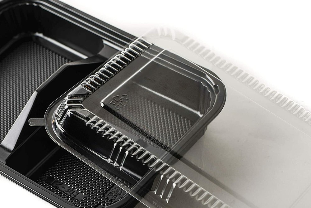 [ 45 Pack ] 3 Compartment Black Disposable Container with Lids