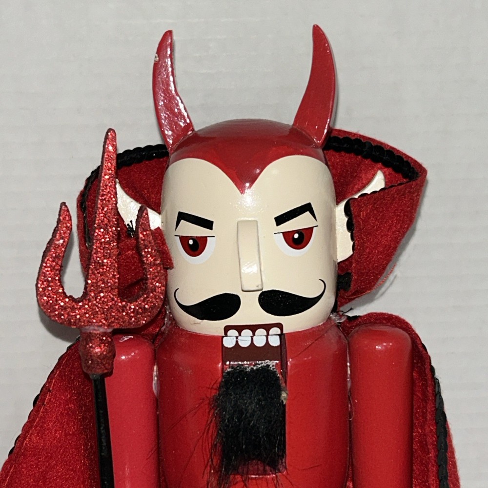 Vintage Devil Nutcracker With Red Cape Holding A Pitchfork Spooky Halloween 2012