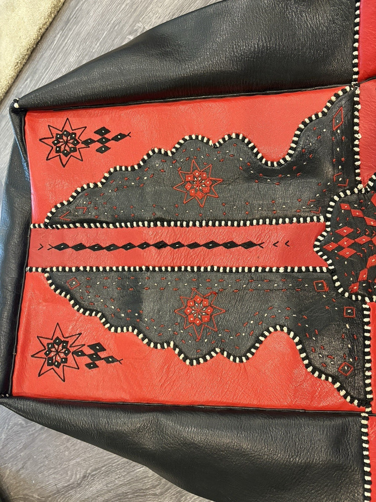 Rectangular leather pouf ottoman handmade Black Red Moroccan *cover only*