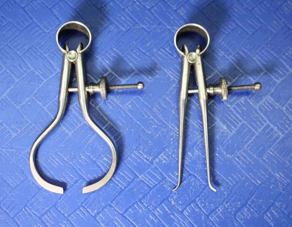 (2) Starrett Spring-Type Outside Inside Caliper 2" Solid Nut Round Leg ID OD 151