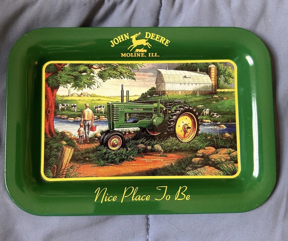 John Deere Small Green Tray with Farm Tractor Displayed
