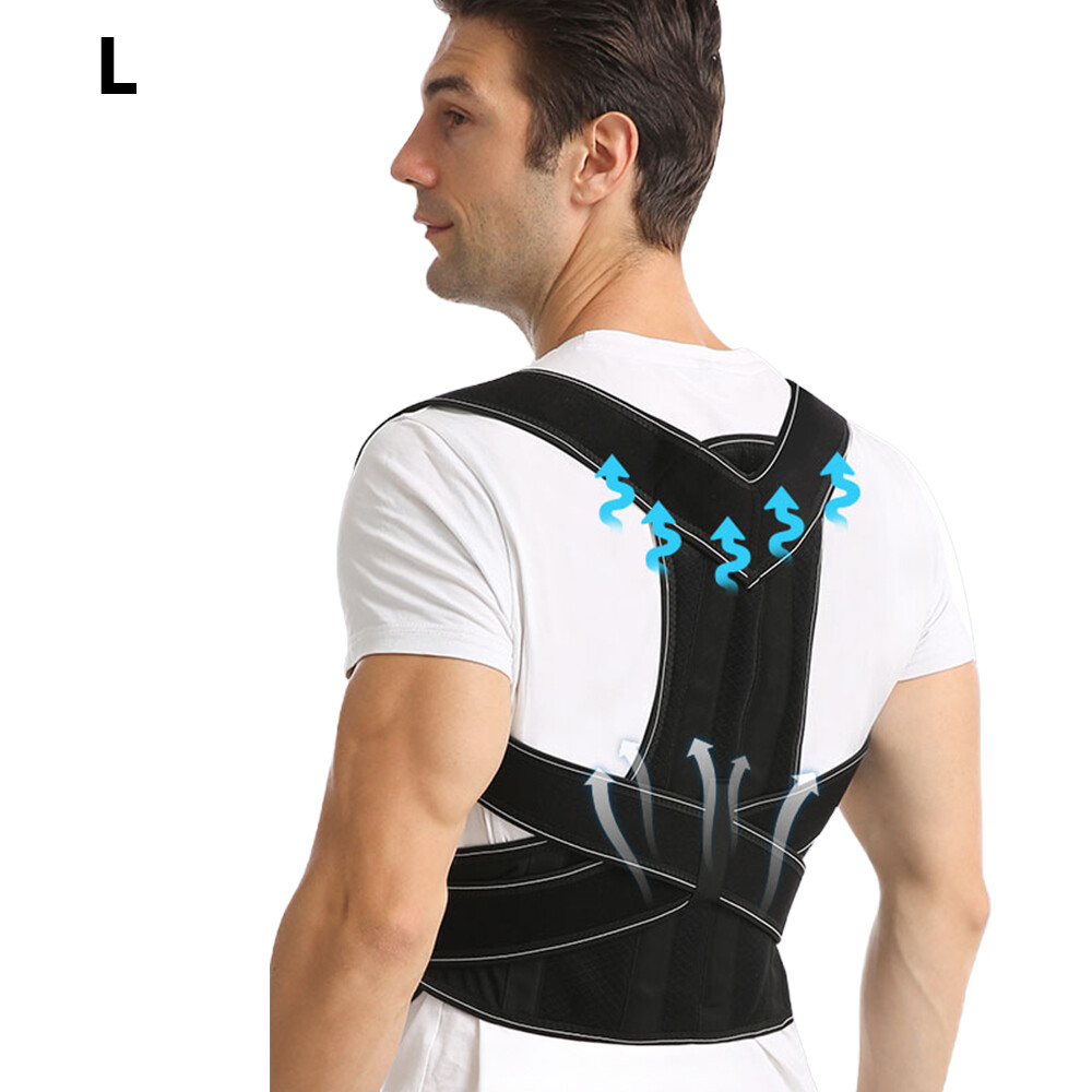 Black Back Support Brace - Ideal for Work/Exercise, Relieves Back Strain