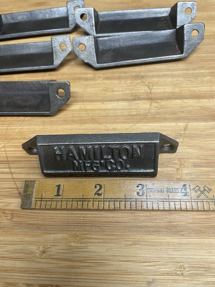 VTG Antique Hamilton Type-set Printer Drawer Pulls Handles 4" Cast Iron