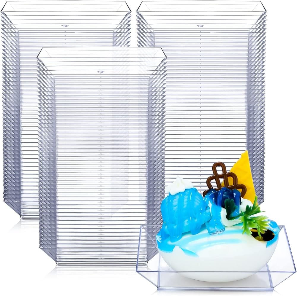 Plastic Dert Appetizer Plates Disposable, Small Square Plastic