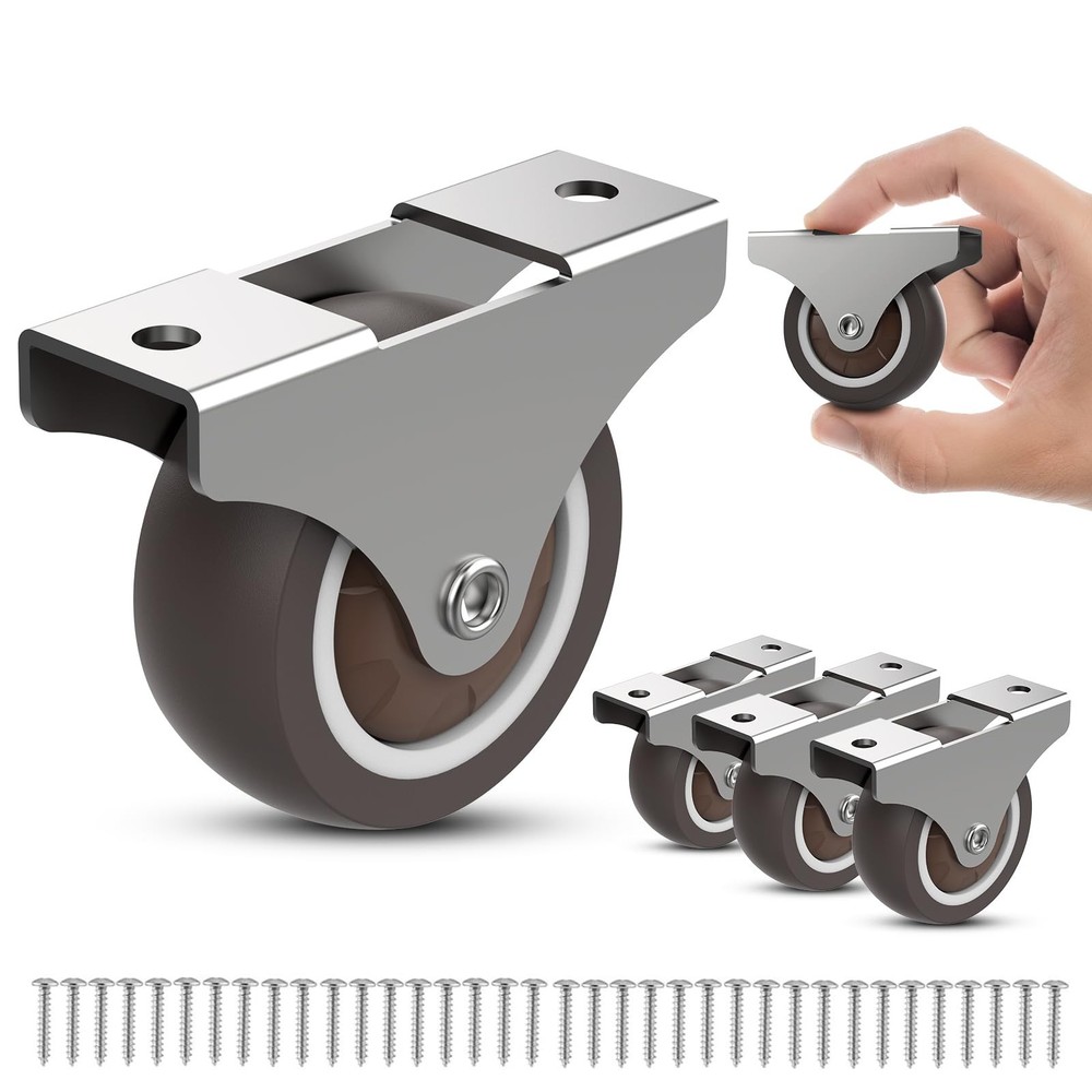 2 Inch Rubber Caster Wheels, Low Profile Casters, Mini Fixed and Quiet Rollin...