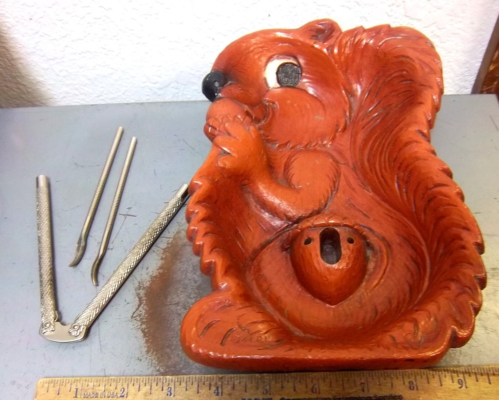 Squirrel Nut Bowl w/ Nutcracker & 2 picks, Multi Prod USA cute home decor item