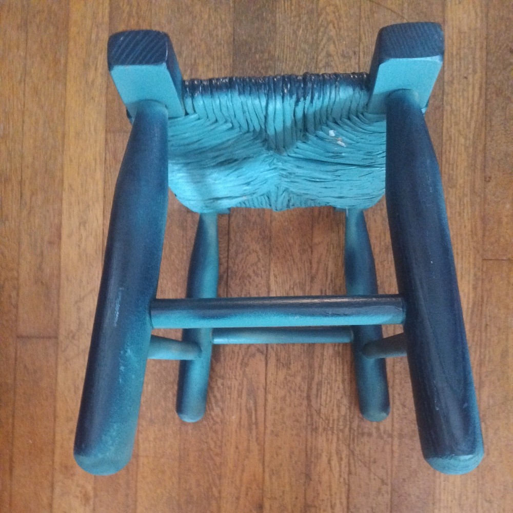 1940's Old Hickory Foot Stool Bench Primitive Rustic Cabin Decor WHY BLUE (?!)