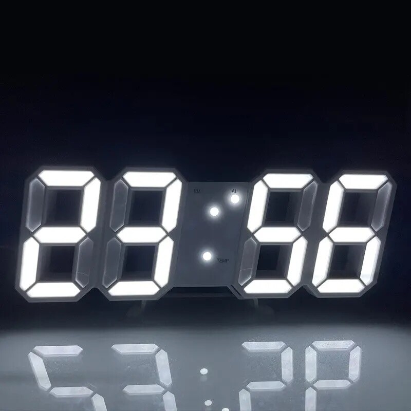 3D LED Digital Wall Clock Alarm Date Temperature Table Desktop USB Powered Big