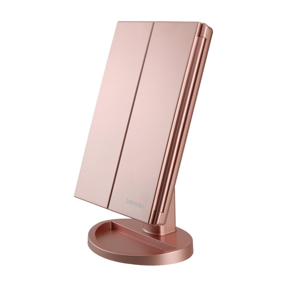 Tri Fold LED Makeup Mirror 21 LED Lighted Vanity Mirror 3X 2X 1X Touch