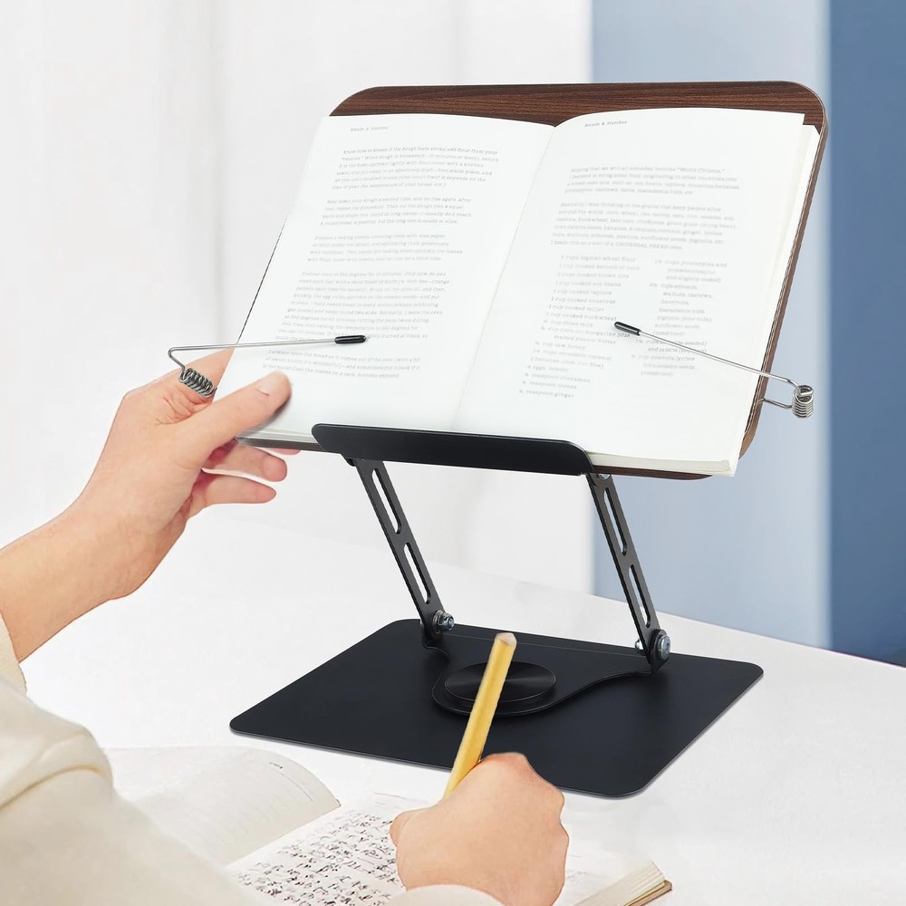 Book Stand for Reading, Foldable Textbook Reading Stand with 360° Swivel Base...