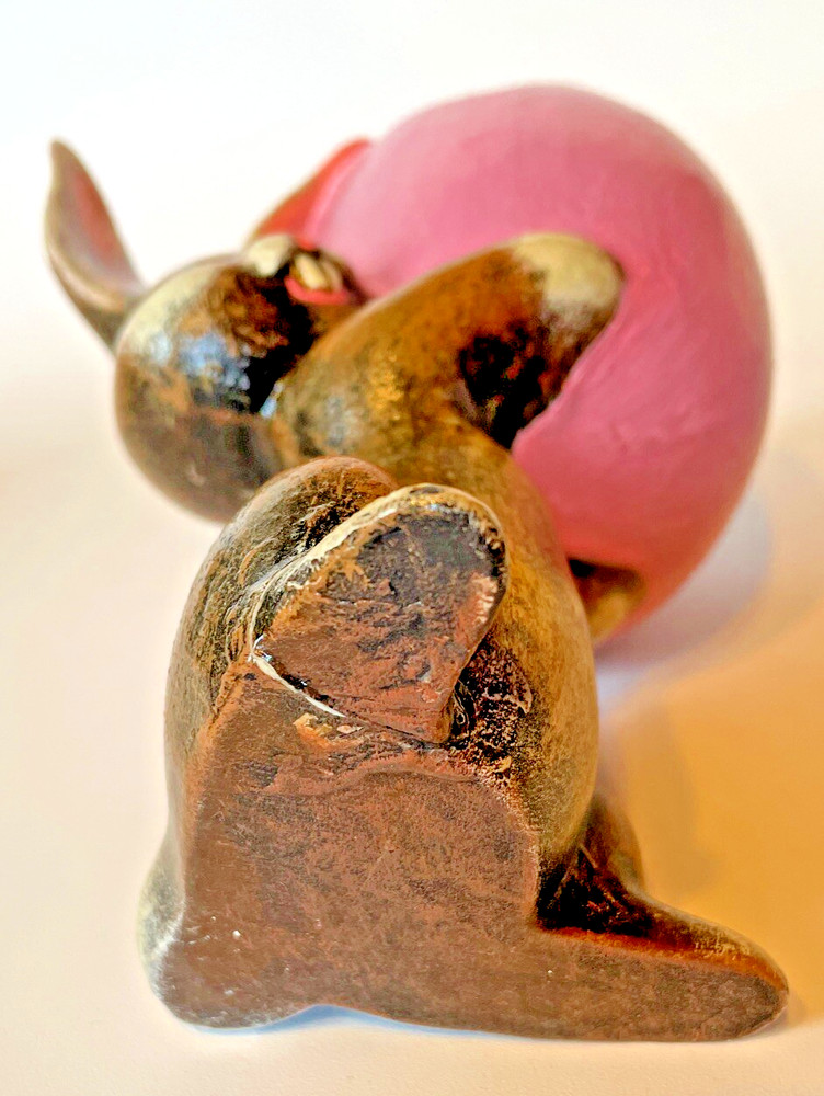 Easter Bunny Holding Fillable “Cracked” Egg Ceramic Figurine