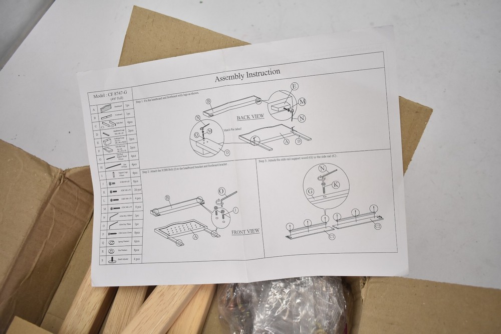 Hardware Replacement Assembly Pack For CF 8747-G Headboard Full Size Natural