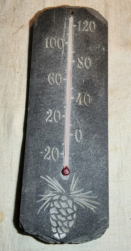 HEAVY SLATE WORKING THERMOMETER DISPLAY SIGN WITH PINEAPPLE ETCHED INTO BOTTOM