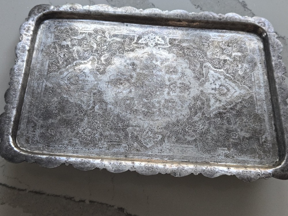 EXCEPTIONAL GENUINE ANTIQUE MIDDLE EASTERN SILVER TRAY