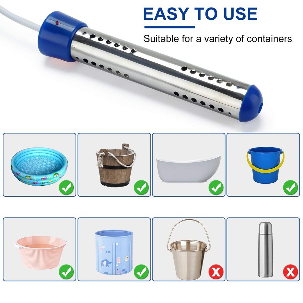 Electric Pool Water Heater Portable Hot Bath Tub Warmer Heating Element 1500W