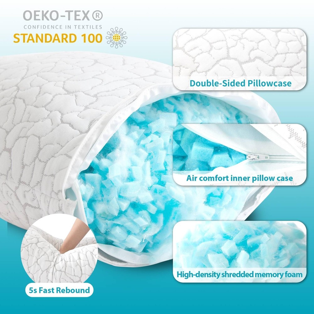 Cooling Pillows for Sleeping 2 Pack, Standard Size Adjustable Shredded Memory...