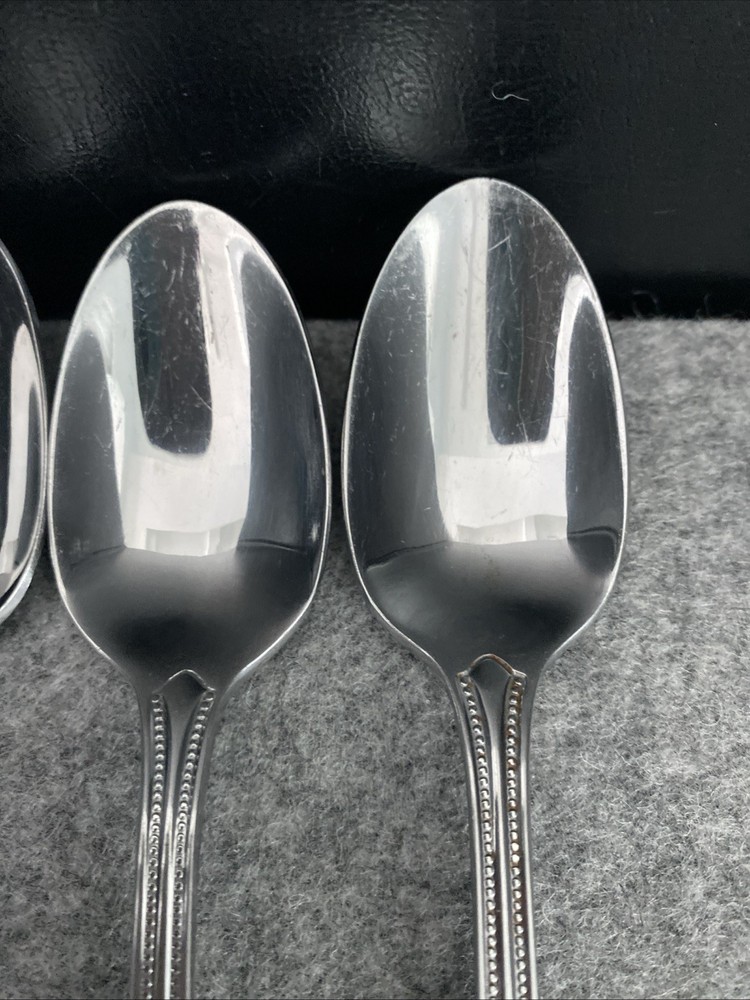 4 Oneida Stainless Countess Glossy Beaded Place Oval Soup Spoons Flatware