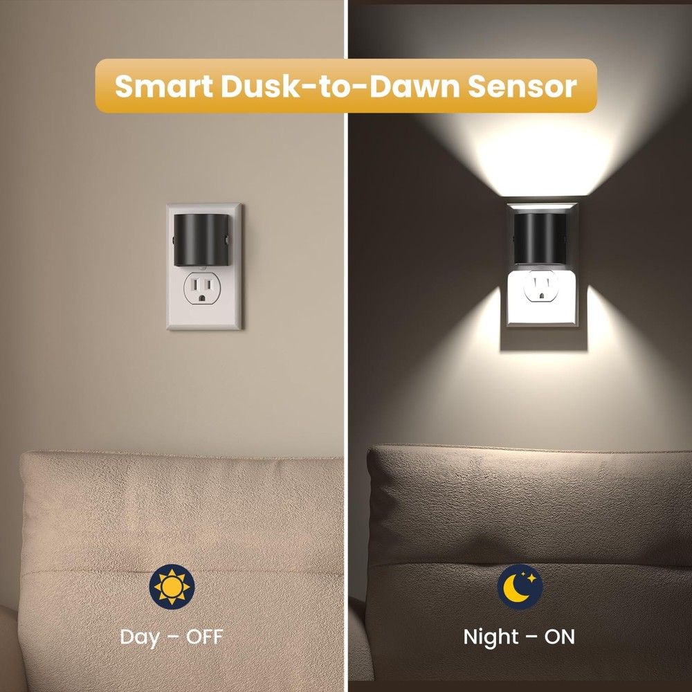 Night Light, Lights Plug into Wall, 2 Pack, Dim LED 2 pack, White-3.0