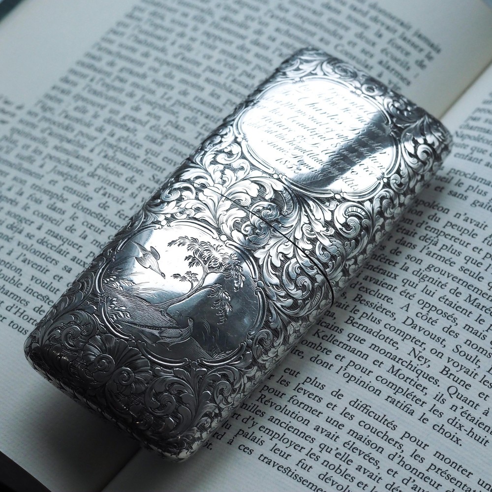 Antique Victorian Silver Cigar/Cheroot Case Profusely Engraved - Nathaniel Mills