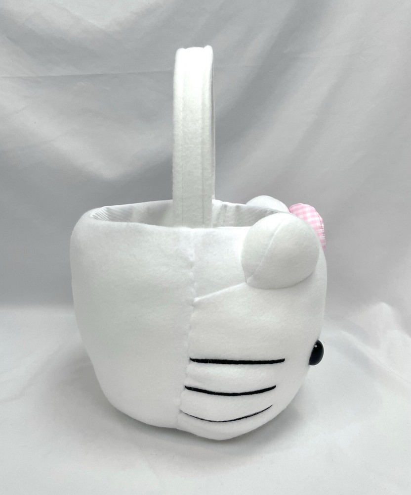 NWT Hello Kitty Easter Basket Plush Fabric White Pink Bow