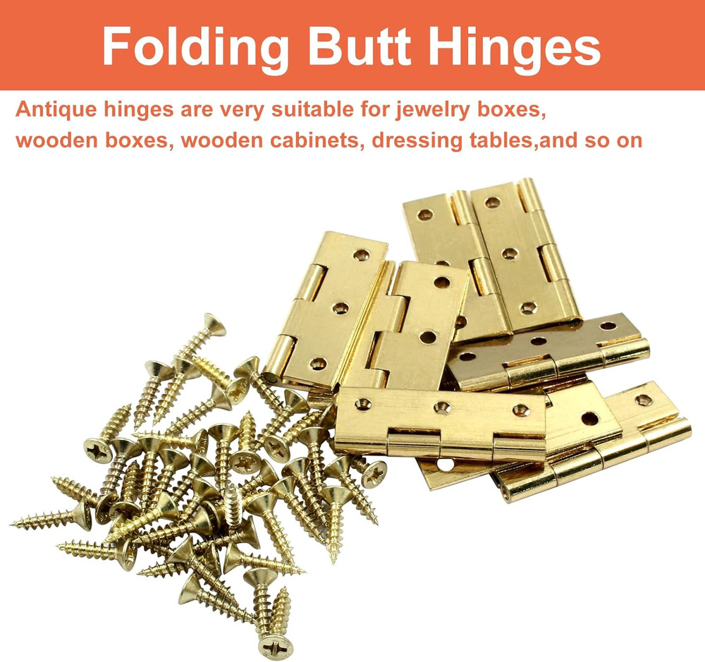 8 Pack Butt Hinge 1.5 Inch Mini Solid Brass Hinges for Small Cabinet, Folding Cr