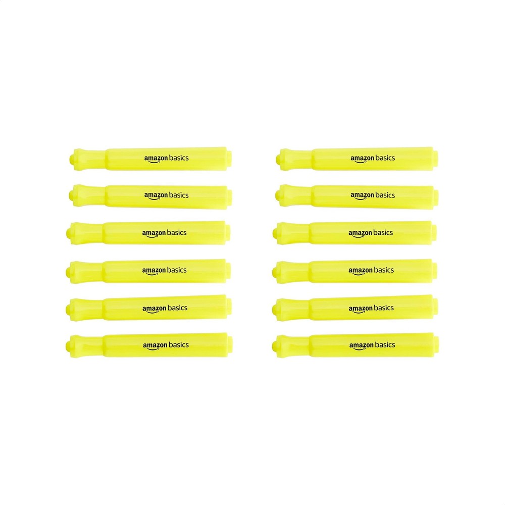 Amazon Basics Highlighters, 12-Pack, Yellow, Chisel Tip, Office/School