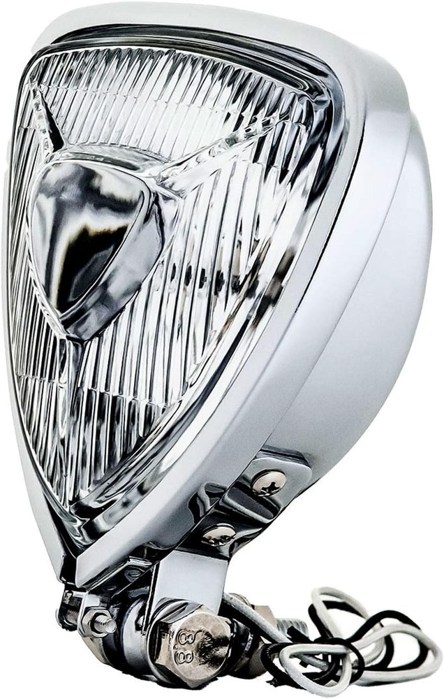 Vintage Motorcycle Chrome Headlight Triangle Front Spotlight Universal Fit