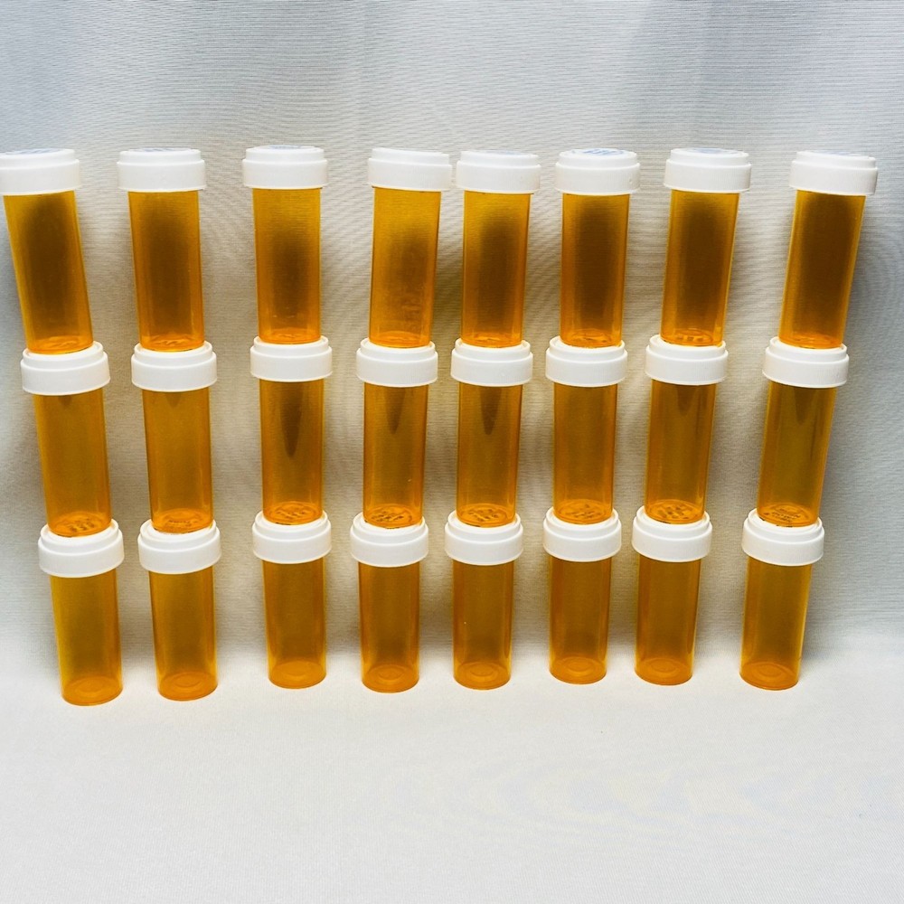 24 Tall Amber Empty Pill Bottles with Lids Craft Storage Organization Solution
