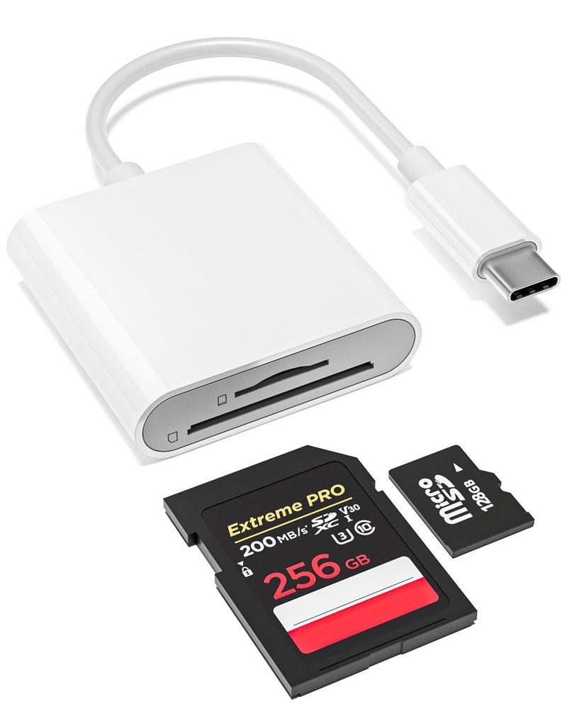 USB-C SD Card Reader, Dual Slot for and MicroSD, Type C Adapter White