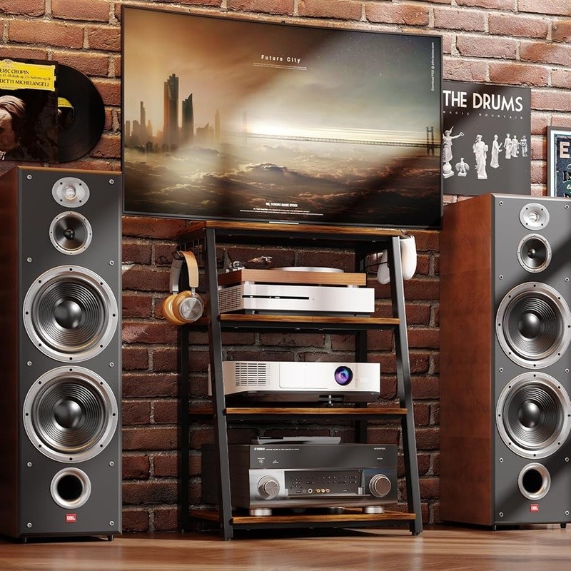 Durable Audio Visual Stand Adjustable Media Shelf Storage Console Equipment New