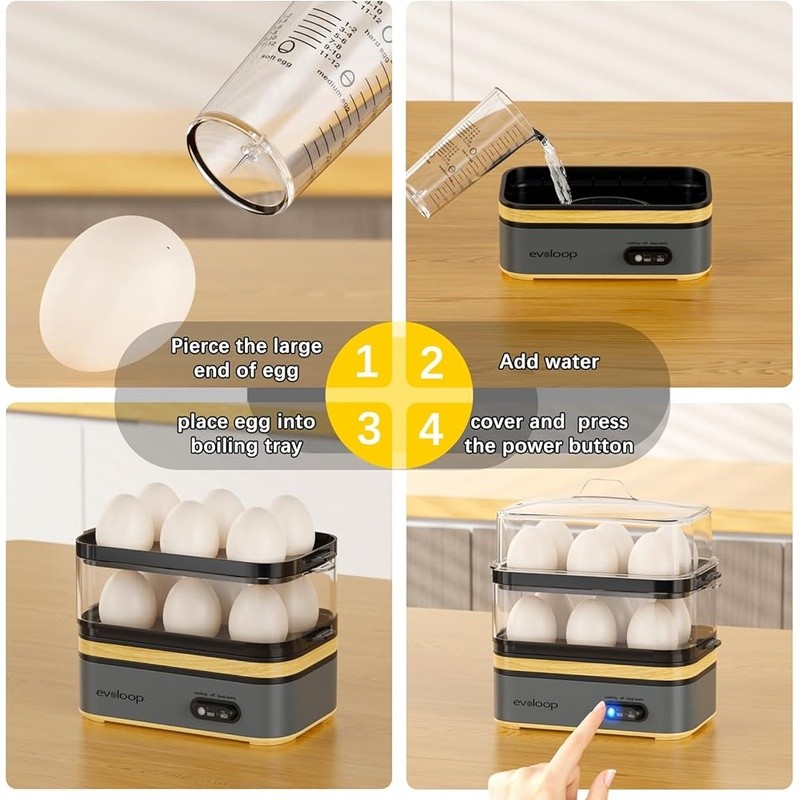 Stackable Egg Cooker Multi Functional Boiled Eggs Easy Clean Dishwasher Safe New