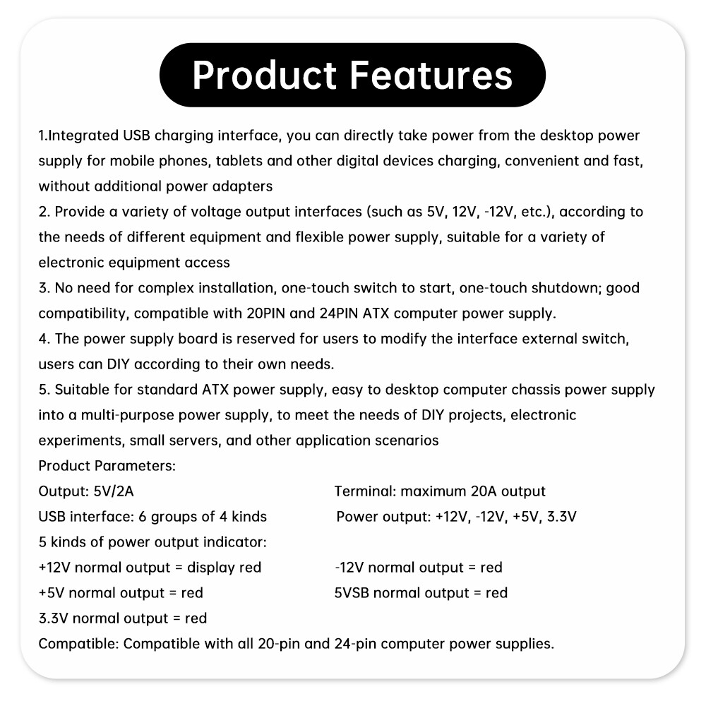 ATX Power Adapter Board USB Charging Desktop PowerSupply Breakout Adapter Module