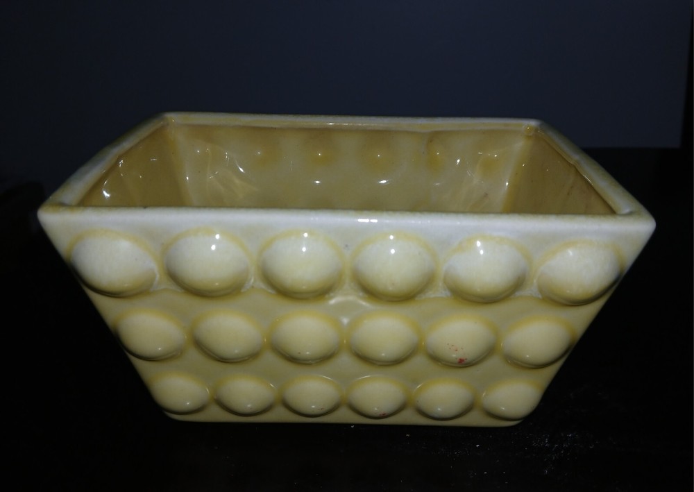 USA Pottery Ceramic Rectangular Planter Vintage MCM Yellow Hobnail