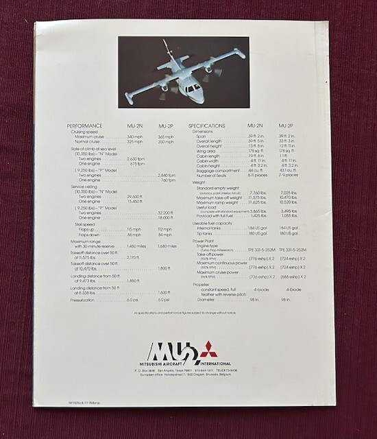Mitsubishi MU-2 1977 Brochure