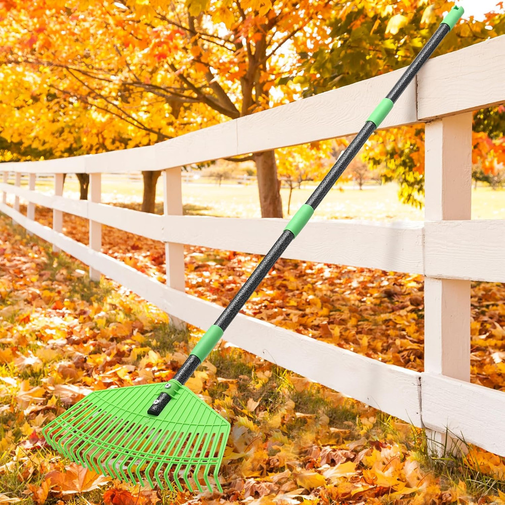 Plastic Leaf Rake with Adjustable 73'' Handle-Lightweight&Anti-Break Nylon Head,
