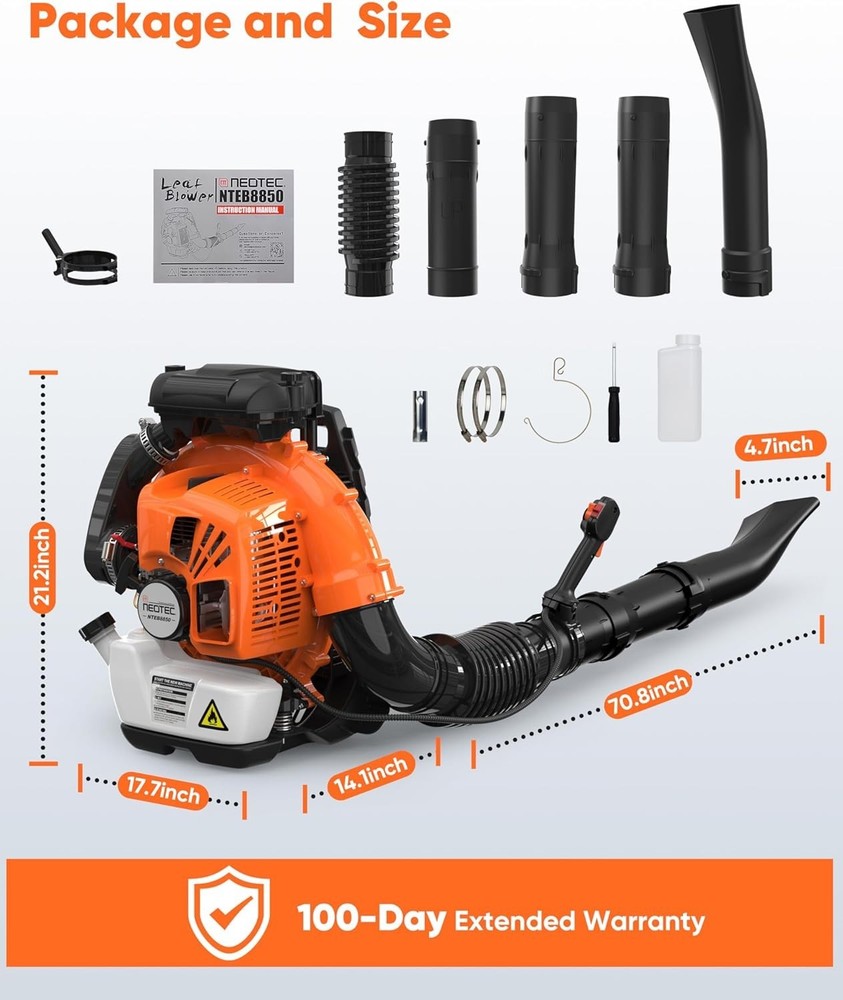 Backpack Leaf Blower Gas Powered Snow Blower 847CFM 236MPH 75.6cc 2-Stroke