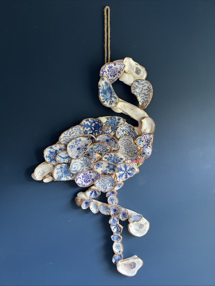 Unique SC Shore Bird Wall Decor Using Hand Painted And Decoupaged Shells 25x15”