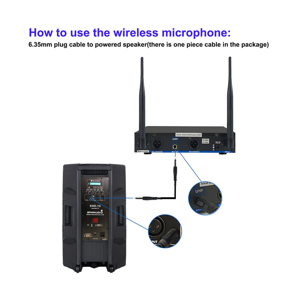 UHF Microphone Receiver Wireless Handheld Mic Headset Lavalier Lapel Microphone