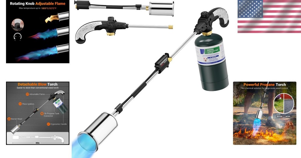 High Output 30" Detachable Propane Torch Weed Burner - Safe & Efficient Solution
