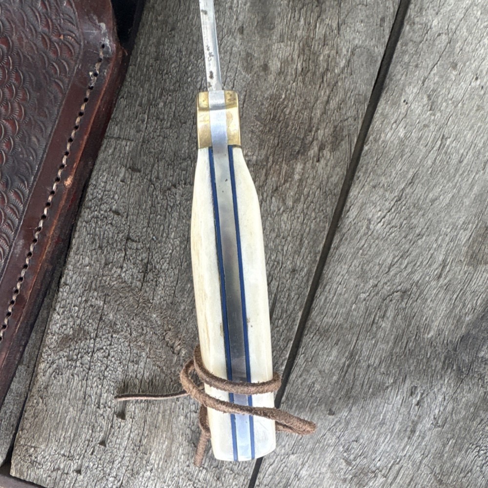 Vintage Handmade Bone Handle Fixed Blade Hunting Knife with Sheath