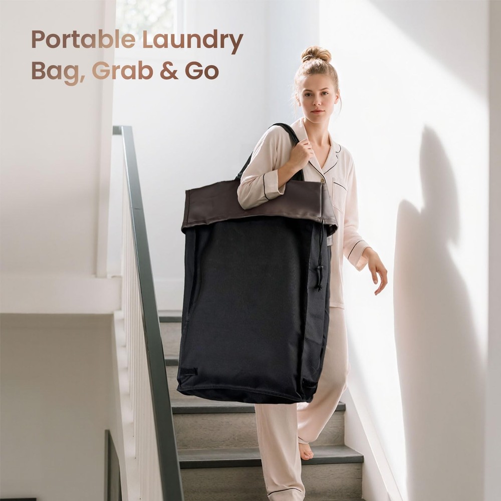 160L Laundry Hamper with Wheels and Handle, 160L, Black-2 Section Handle