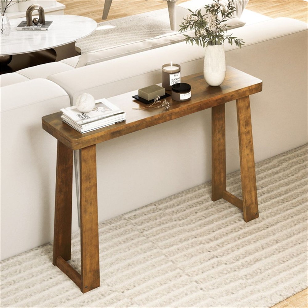 Walnut Solid Rubberwood Narrow Console Table, 43"Space-Saving Entryway Table