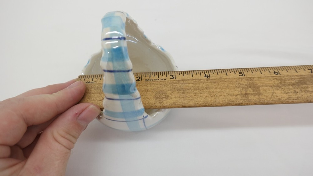 Ceramic Blue Plaid Easter Baskets Candy Dish Bowl VY