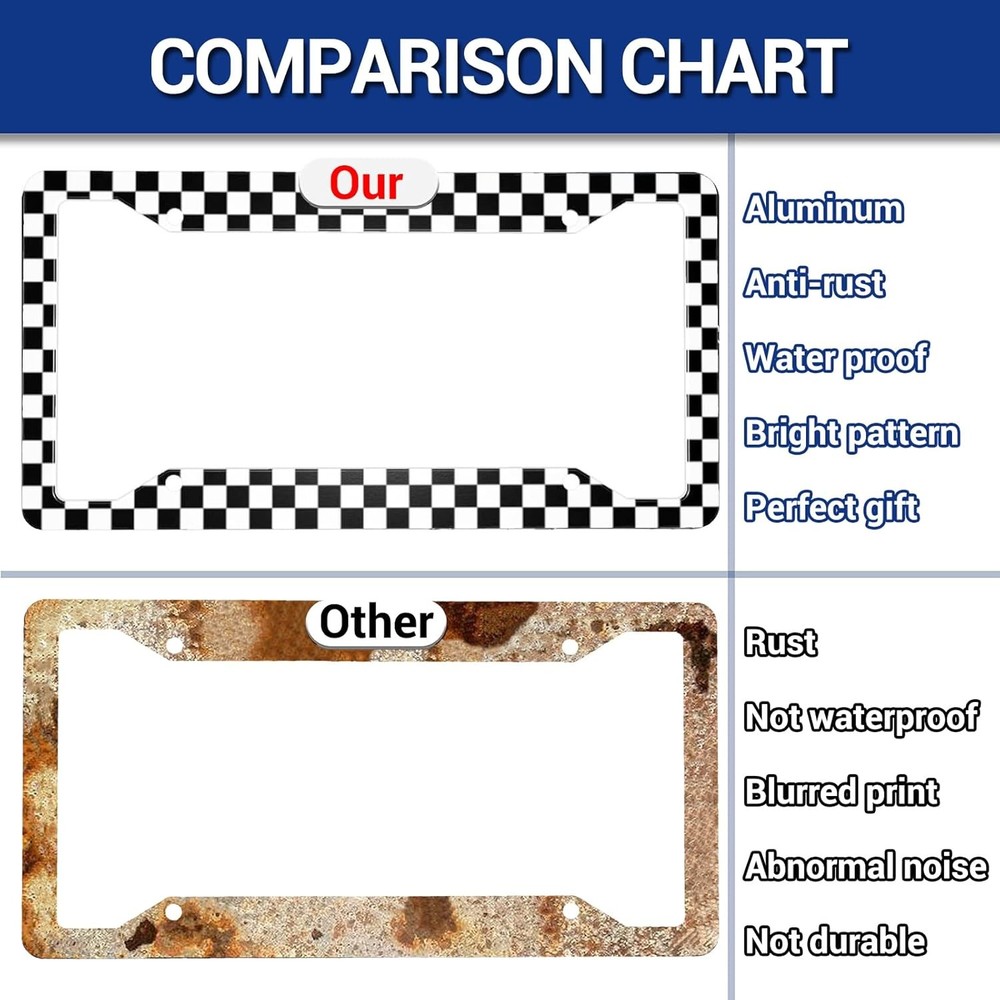 Checkerboard Black and White License Plate Frame, Set one size,