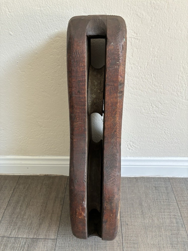 Vintage Black Hawk Wooden Pulley 2 Wheels