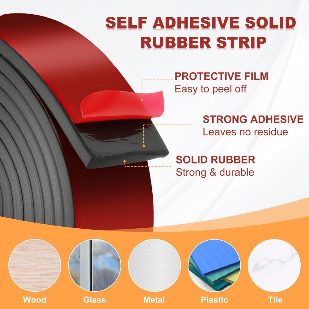 Neoprene Rubber Strips 2" Wide x 5/16" Thick x 10' Long, Self Adhesive Solid ...
